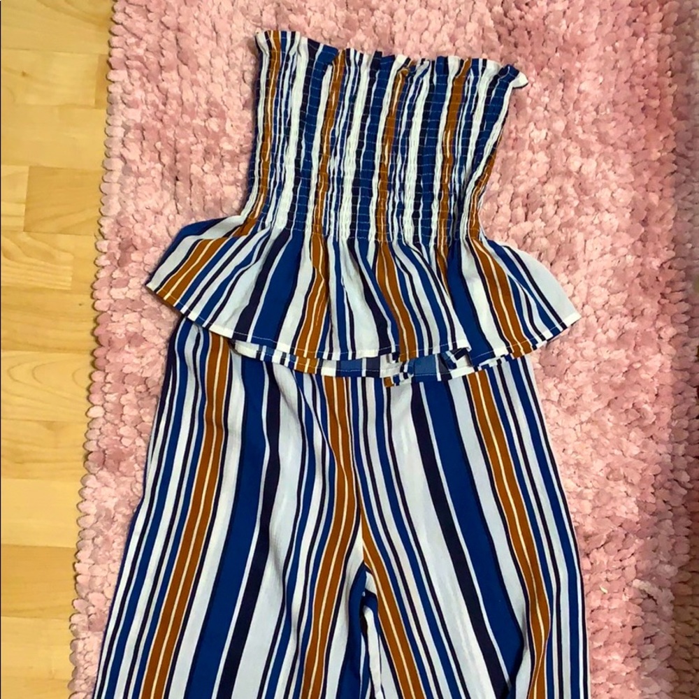 Multi colored striped pants set.